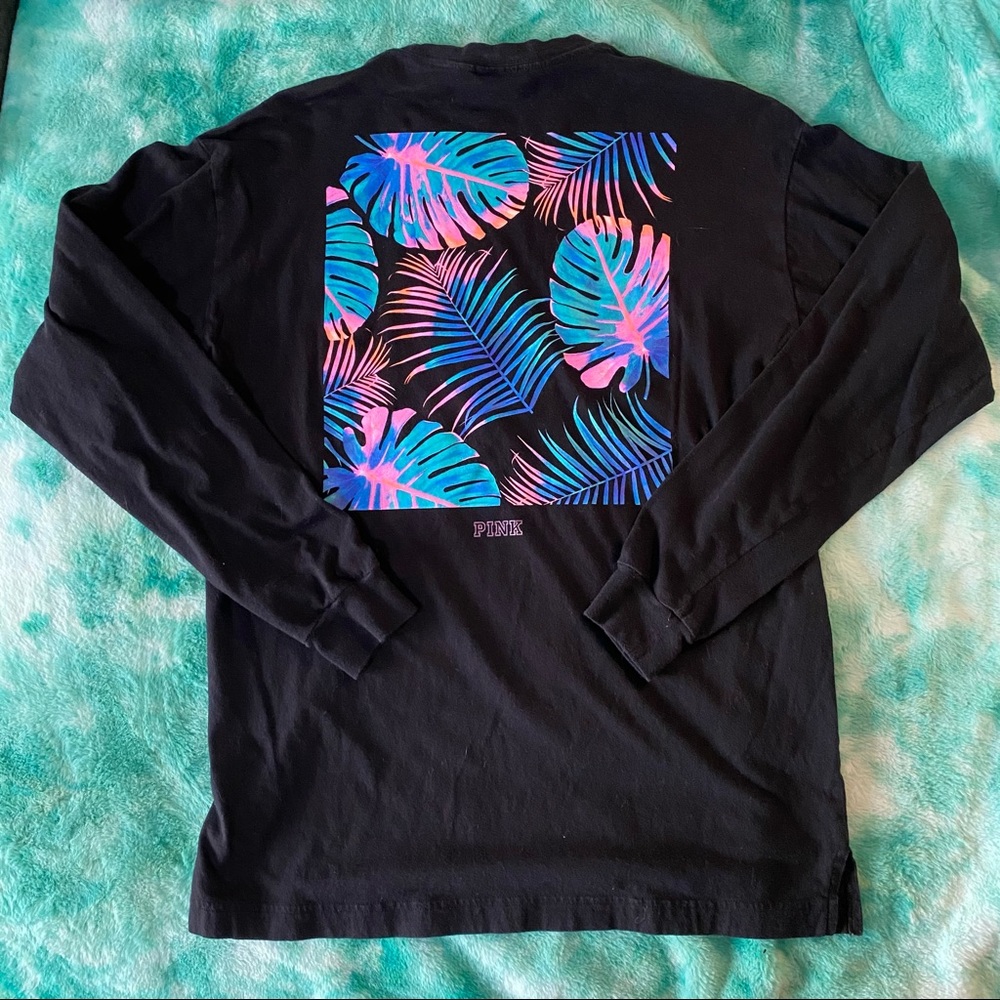 VS PINK tropical floral black long sleeve campus T